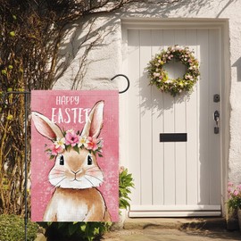 Louise Maelys Easter Bunny Garden Flag Floral Rabbit Double Sided 12x18 Inch Small Burlap Spring Holiday Yard Outdoor Outside Home House Decoration Sign