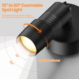 TuyuBEE Zoomable LED Spot Lights Indoor Uplighting with Remote & Timer, 5W Up Lights Indoor Dimmable Plant Spotlight Uplights Accent Lighting, Floor Spotlight Lamp with 5.9FT Plug Cord - Black 1 Pack