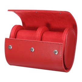 sourcing map Watch Roll Travel Case 2 Slots Portable Leather Watch Cases for Men and Women, Watches Storage Organizer with Removable Pillows for Traveling, Display, Home Storage, Red
