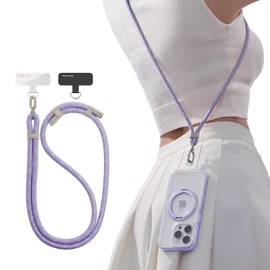 TORRAS Phone Lanyard Crossbody with 2 Phone Tabs, Adjustable Anti Theft Phone Strap for All Phones, Premium Metal Buckles, Skin-Friendly, Universal Cell Phone Neck lanyard for Women and Men, Purple