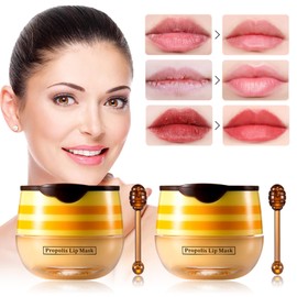 2 PCS Honey Lip Balm Pot, Honey Lip Mask, Reduces Lines, Hydrate & Moisturizing Skin Care, Prevention Dry Cracked Lips Repair Treatment