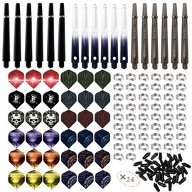 JpGdn 128Pcs Darts Shafts and Flights Plastic Medium Dart Stems Frosted Gradient Cavalier Darts Throwing Fitting with Spring Rings Dart Flight Protector for Dart Games Accessories