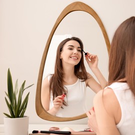 Irregular Wall Mirror for Decor,Wood Asymmetrical Mirror Modern Large Vanity Bathroom Mirror,19.5 x 30.5 inch Unique Decorative Mirror for Entryway,Bedroom,Living Room,Washroom