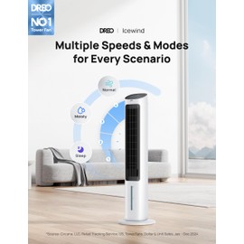 Dreo Tower Fan for Bedroom, 40" Cooling Fans That Blow Cold Air, Evaporative Air Cooler with 80° Oscillating, Removable Water Tank, Remote Control, 3 Modes 4-Speed, Quiet Floor Fan, White and Black