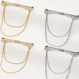 Sertay Set of 4 collar clip chain, tie collar pin, suit accessories, men's tie pin, suit accessories, collar bar chain, suitable for business negotiations, appointments or dinners, Precious Metal, No