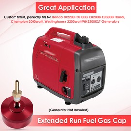 Upgrade Extended Run Fuel Gas Cap for Honda EU1000i EU2000i EU3000i Handi Champion 2000W Westinghouse 2200W WH2200iXLT Generators, Fuel Gas Cap with Brass Hose Red