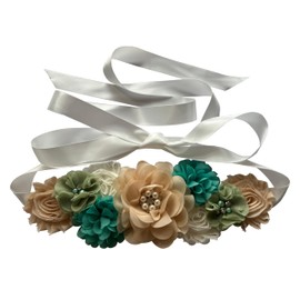 Luoyunna Maternity Flower Belt for baby shower Mommy Sash Pregnancy Belt (Green)