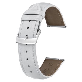BINLUN Leather Watch Strap, Quick Release, Leather Watch Band, Multiple Colors Watch Band, Stylish Replacement Strap, Soft, Breathable, Unisex, 0.7 inch (18 mm), White