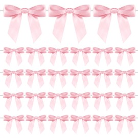 PEUTIER 50pcs Twist Tie Bows, Gift Wrap Bows Ribbon Bows Mini Bow for Wedding Party Bridal Shower Teachers Day Wrapping Treat Bag Present Craft Party Decorations(Pink)