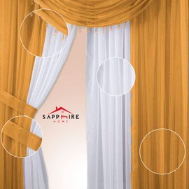 Sapphire Home Sheer Curtains - Two Tone 4 Panels Set w/Valance & Tiebacks, 55"x84", Lightweight Light-Filtering Window Curtain for Living Room, Bedroom, Kitchen, Dining Room - Gold