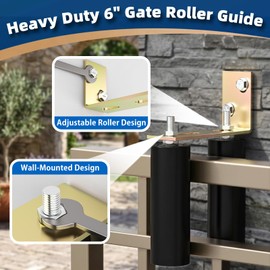 2 Pack 6" Slide Gate Guide Roller with L-Bracket Universal Sliding Gate Rollers for Gate Adjustable Sliding Gate Guide Roller for Rolling Gate, Garage Door, Sliding Gate Hardware Kit