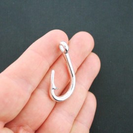 Unbranded 4 Fish Hook Charms Antique Silver Tone 3D - SC4694