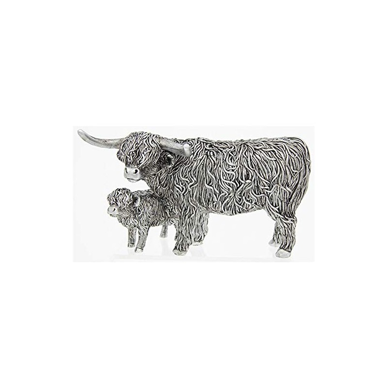 Small Silver Highland Cow and Wee Calf Ornament