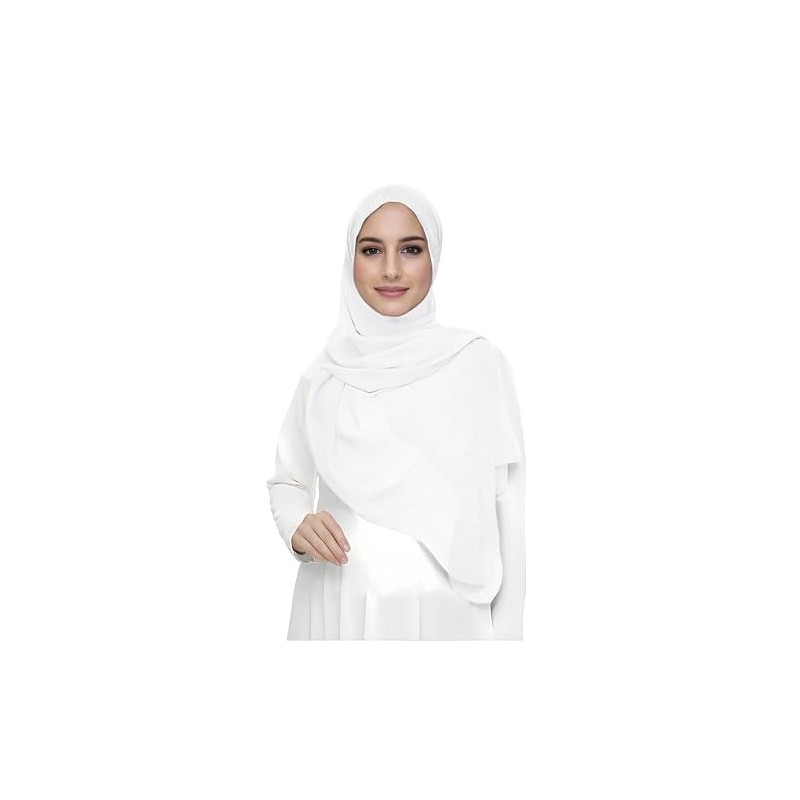Lina & Lily Shimmer Gold Glitters Chiffon Hijab Scarf (White)