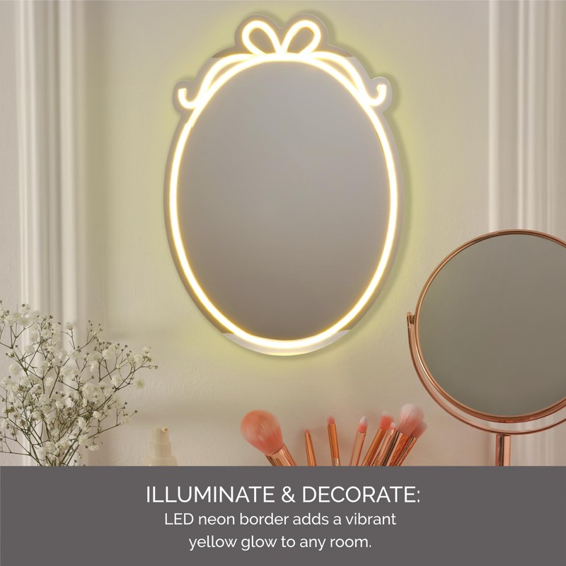 Melannco Oval Shaped Mirror with Bow Design in Neon LED