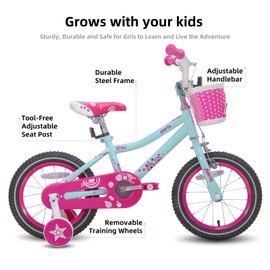 JOYSTAR 18 Inch Girls Bikes Ages 5-8 Years Old Girl 45-52 Inch Children Bicycle with Training Wheels and Hand Brakes Kickstand Kids' Bicycles Blue