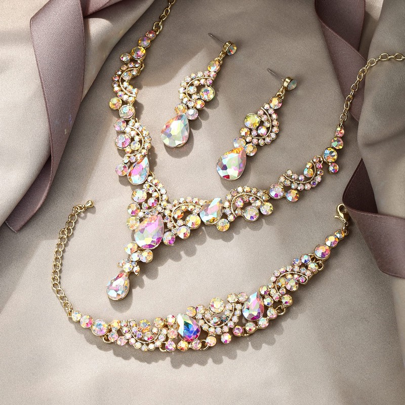 EVER FAITH Crystal Jewellery Set, Wedding/Bridal Art Deco Floral Teardrop