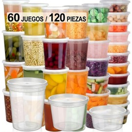 JEECOLI Juego de 60 Tuppers para Comida con Tapas Herméticas 3 Tamaños                                                                                