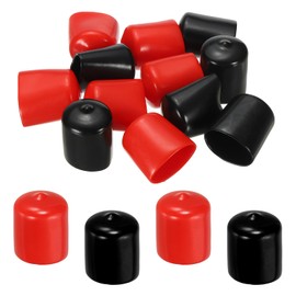 PATIKIL 26 mm Round Rubber End Caps, 12 Pack Vinyl Bolt Cover Caps Flexible Screw Thread Protectors for Metal Tubing Rod Bolts, Black-Red