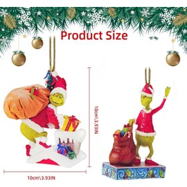 Christmas Ornaments, Christmas Tree Decorations, Acrylic Pendants, Cute Cartoon Grinches Christmas Ornaments, Dolls Ornaments for Christmas Tree Decorations (Green)