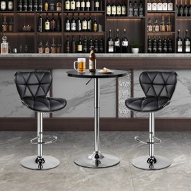 Yaheetech Round Bar Table, Adjustable Height and 360° Swivel Pub Tables, Cocktail Table with MDF Top, Silver Leg Base for Bar, Bistro, Café, 2pcs, Black