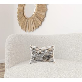 Homeroots 5" X 12" X 20" 100% Natural Rabbit Fur Tan And White Pillow