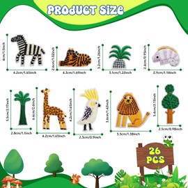 26 parches para planchar de animales de la selva para niños, bonitos apliques bordados de safari con elefante, león, jirafa, cebra, cocodrilo, árboles, para ropa, mochilas, chaquetas, manualidades