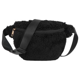 Meliyya Bum Bag Plush Women's Waist Bag Fluffy Shoulder Bag Stylish Fanny Pack Wide Strap for Travel Festival Party Everyday, A08347-black