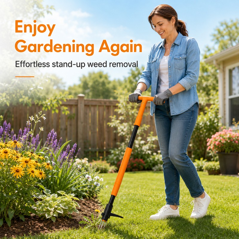 Stand-Up Weed Puller Tool for Home Gardens – 3-Claw Long