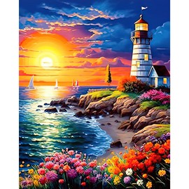 RICUVED Lighthouse Paint by Number for Adults, Landscape Painting by Number Kits On Canvas Painting by Numbers with Acrylic Paint Kits Frameless 40x50cm
