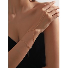 Hand Chain Bracelet Gold Finger Ring Bracelet Trendy Stuffers Adjustable Rhinestone Bracelet Minimalist Hand Jewelry Gifts for Women