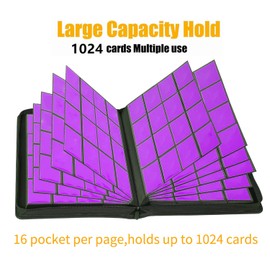 1000+ Pockets Trading Card Binder, 16 Pocket Ringless Side Loading Card Holder Album, Trading Card Album Fit for YuGiOh, MTG, TCG, Game Cards, Sports Cards, Business Cards (Purple)