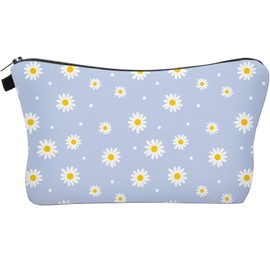 Blue Daisy Cosmetic Bag for Women Cute Travel Makeup Bag Flower Cosmetic Zipper Pouch Organizer Water Resistant Toiletry Storage Bag