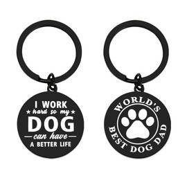 Funny Dog Dad Gifts for Men World's Best Dog Dad Keychain for Daddy Dad Fathers Day Present for Dog Dad Christmas Birthday Gifts for Dog Lover Gifts for Dog Owner Engraved Keychain Black