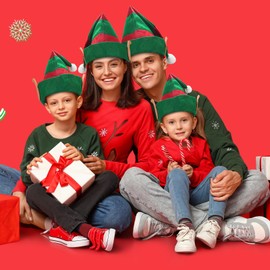 MONCAP 4Pcs Christmas Elf Hat with Ears for Kids Adults Santa's Helper Felt Hat Xmas Party New Year Fancy Dress Novelty Stripe Hat, 2 Sizes for Family