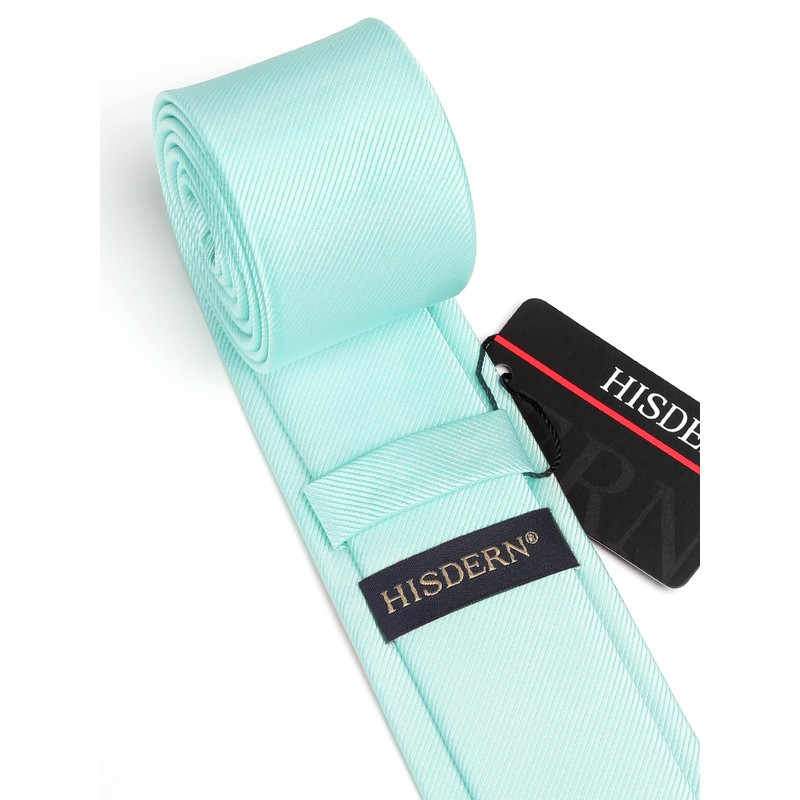HISDERN Mint Green Tie Silk Skinny Tie Slim ties For