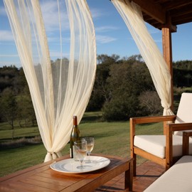 SK Studio Outdoor Curtain Transparent Weatherproof Pack of 2 Voile Curtains Sun Protection Windproof Outdoor Curtain for Balcony Patio Waterproof Beige 160 x 213 cm