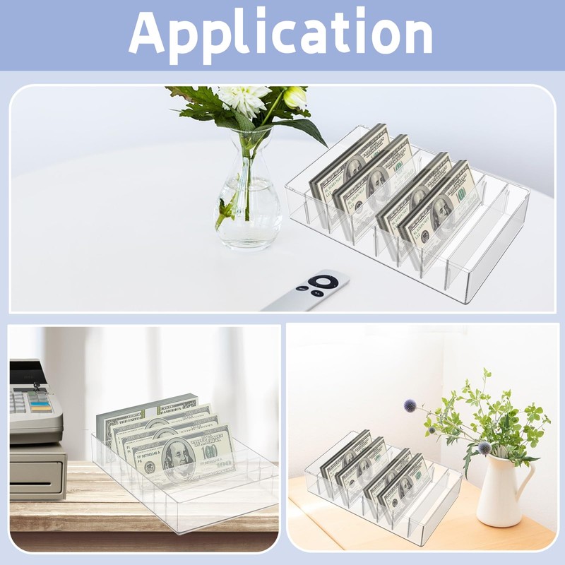 JINGHANGER Large Cash Organizer 8 Sections Clear Money Budget Tray