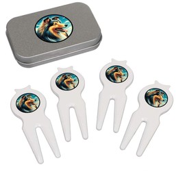 Azeeda 'Shetland Sheepdog Portrait' Golf Divot Tool/Repair Fork Gift Set (GO00072037)