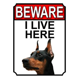 Doberman Pinscher Dog Breed Gate Signs Beware I Live Here Metal Tin Signs 12" X 8" Garden Yard Fence