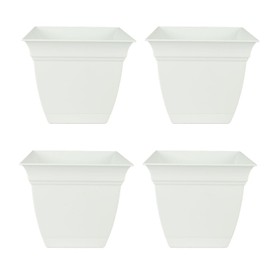 The HC Companies 6 Inch Eclipse Square Planter with Saucer – Indoor Outdoor Plant Pot for Flowers Vegetables Herbs, White (Pack of 4)