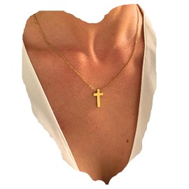 NataschaWoge® Subtle Gold Silver Cross Chain Stainless Steel Necklace + Pendant Gift for Her Women's Jewellery Spiritual Jewellery Gold Chain, Stainless Steel