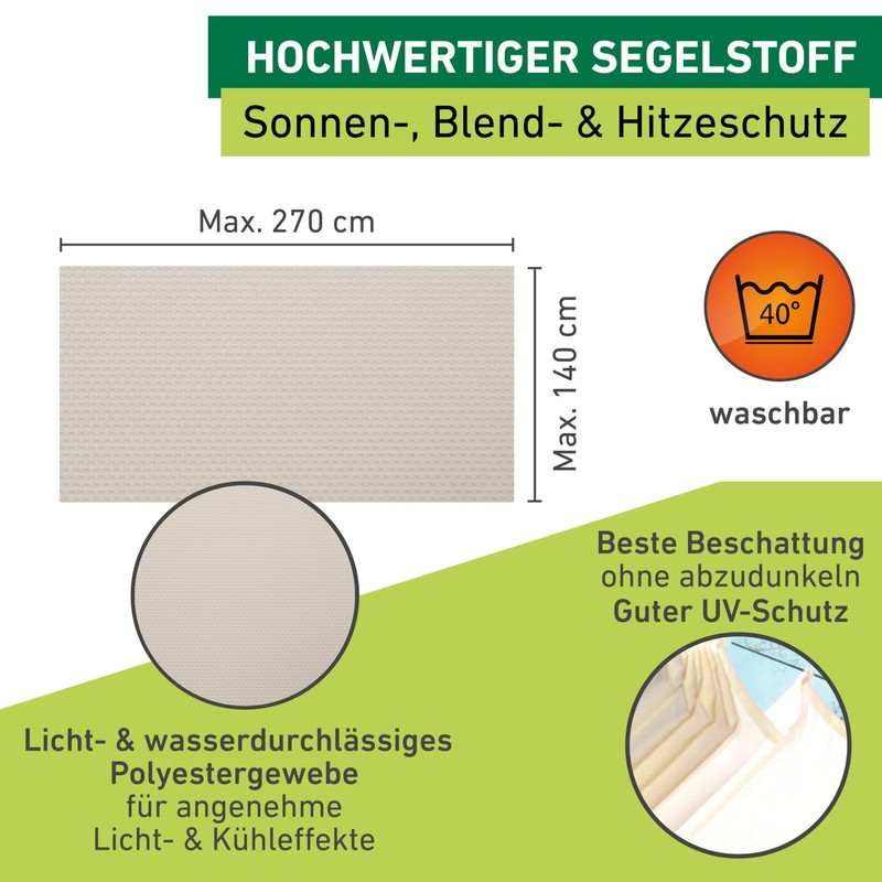 Windhager Sonnensegel für Seilspanntechnik, Wintergarten und Terrassen Beschattung, Seilspannmarkise, 270