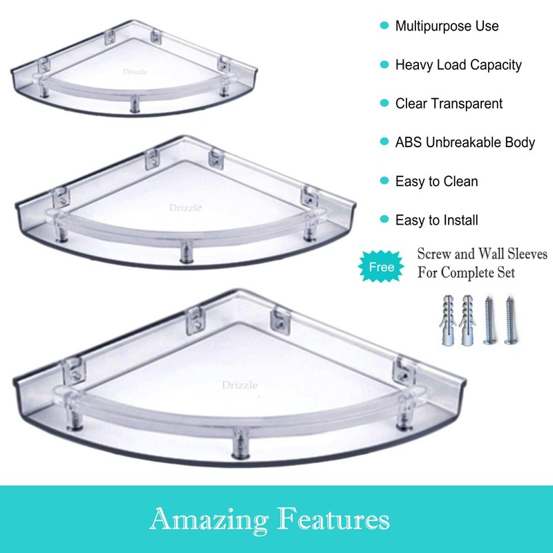 Drizzle Bathroom Corner Shelf Super Clear, Corner Shelves Unbreakable -