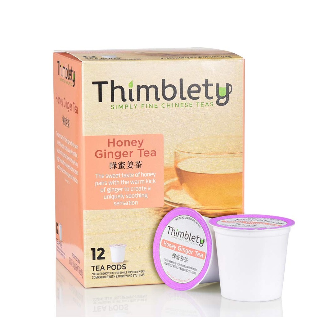 Thimblety Honey Ginger Tea - Chinese Herbal Tea for 12 K cup pods, Single Service Tea Capsule, Advanced Version of Tea Bag, Caffeine Free Herbal Tea, Good for Immunity Boosting (12 Count)
