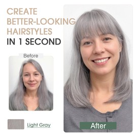 S-noilite Hair Toppers for Women Real Human Hair, 100% Real Human Hair Toppers with Bangs for Women with Thin Hair,2.25"*6" Lace Silk Base 12 inch Light Gray