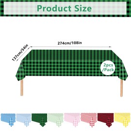 Aisszhao 2P Dark Green Checkered Table Cloth Party,137 * 274cm Green Xmas Gingham Tablecloth,Kid Adult Green Plastic Table Cover,Large Rectangular Christmas Table Cloths for Parties BBQ Picnic
