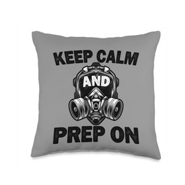 Doomsday Prepper Gifts For Men Keep Calm and Prep On Funny Doomsday Prepper Homesteading Throw Pillow, 16x16, Multicolor