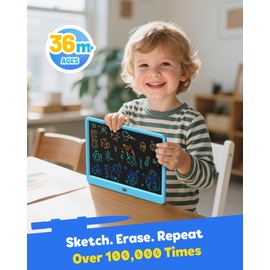 TEKFUN LCD Writing Tablet for Kids Boys Toys, 12 Inch Erasable Doodle Board Colorful Doodle Pad, Mess Free Coloring Board Games Toys Gifts for Toddlers Boys Adults (Blue)