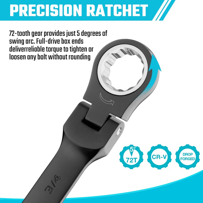 DURATECH 9-Piece Flex-Head Ratcheting Wrench Set, Combination Wrench Set, 72